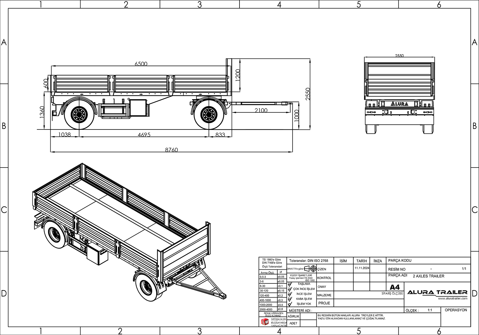 2 Axle Drawbar Technical Drawing