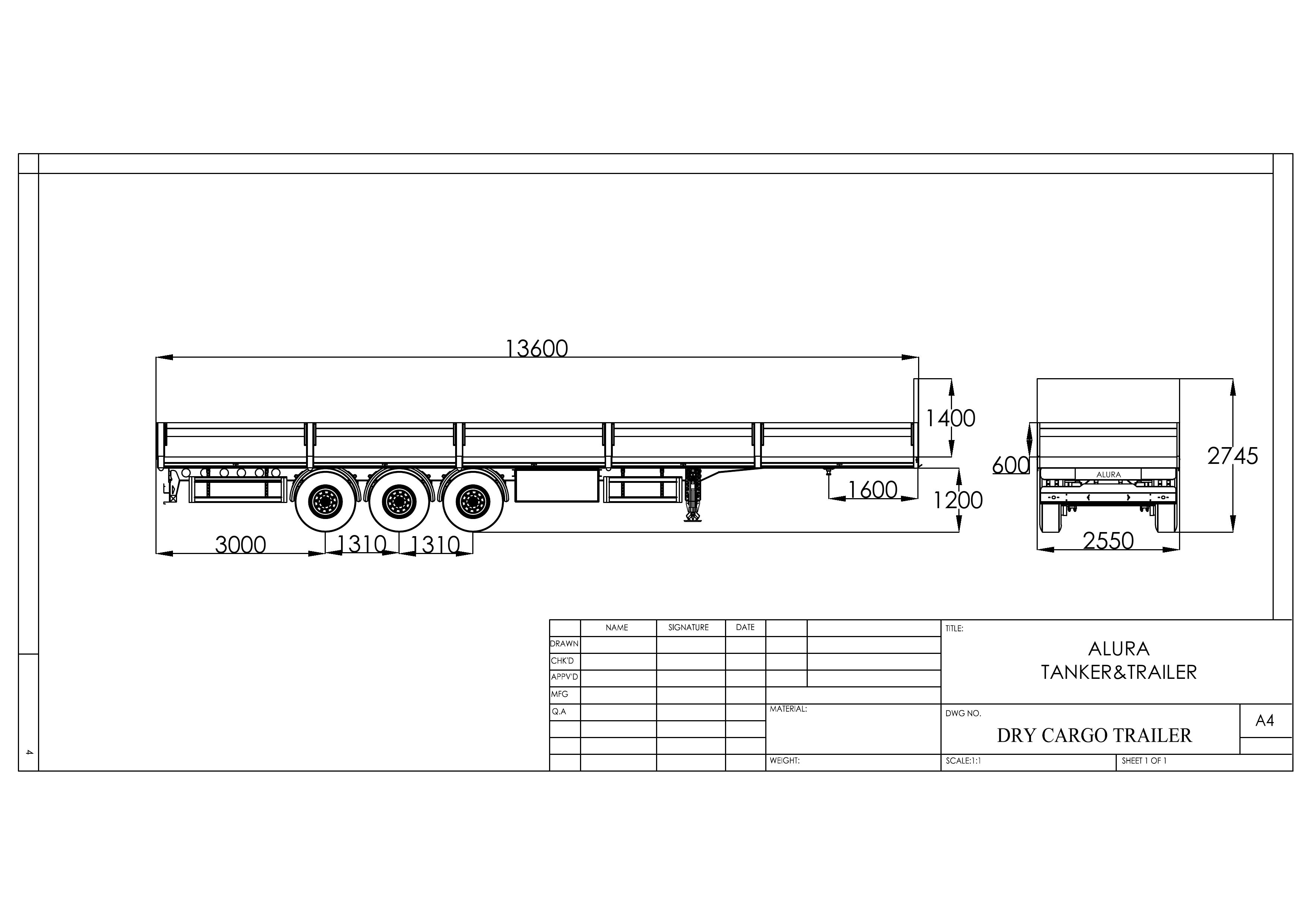 Flatbed technical drawing
