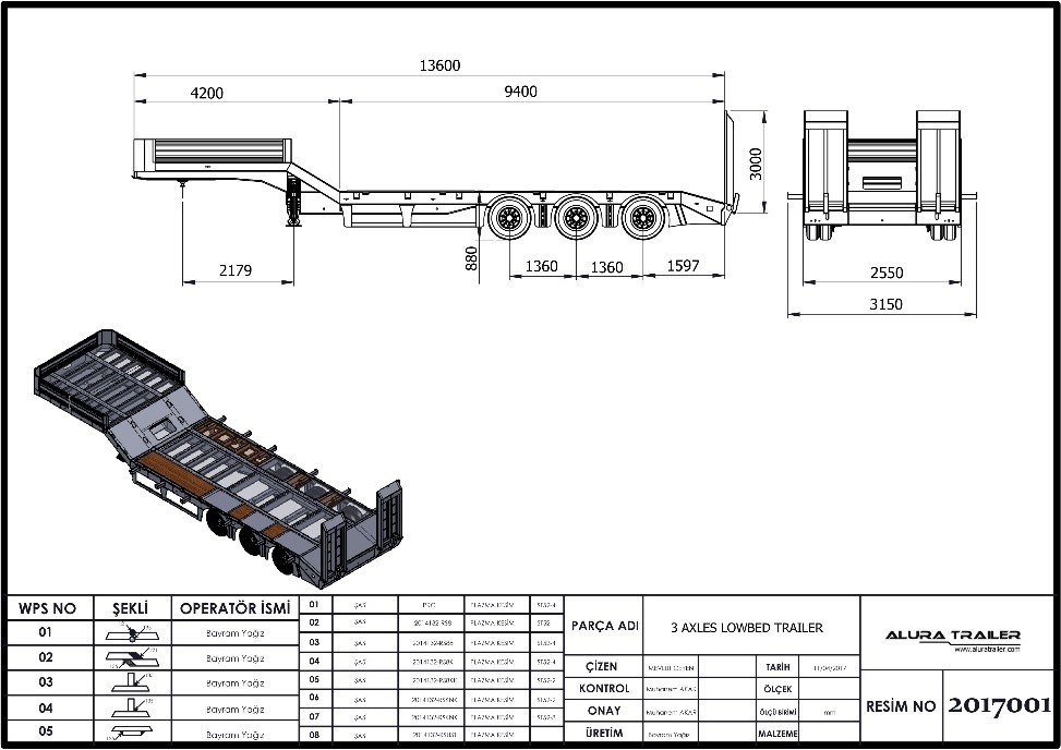 Lowbed Semi Trailer Technical Drawing