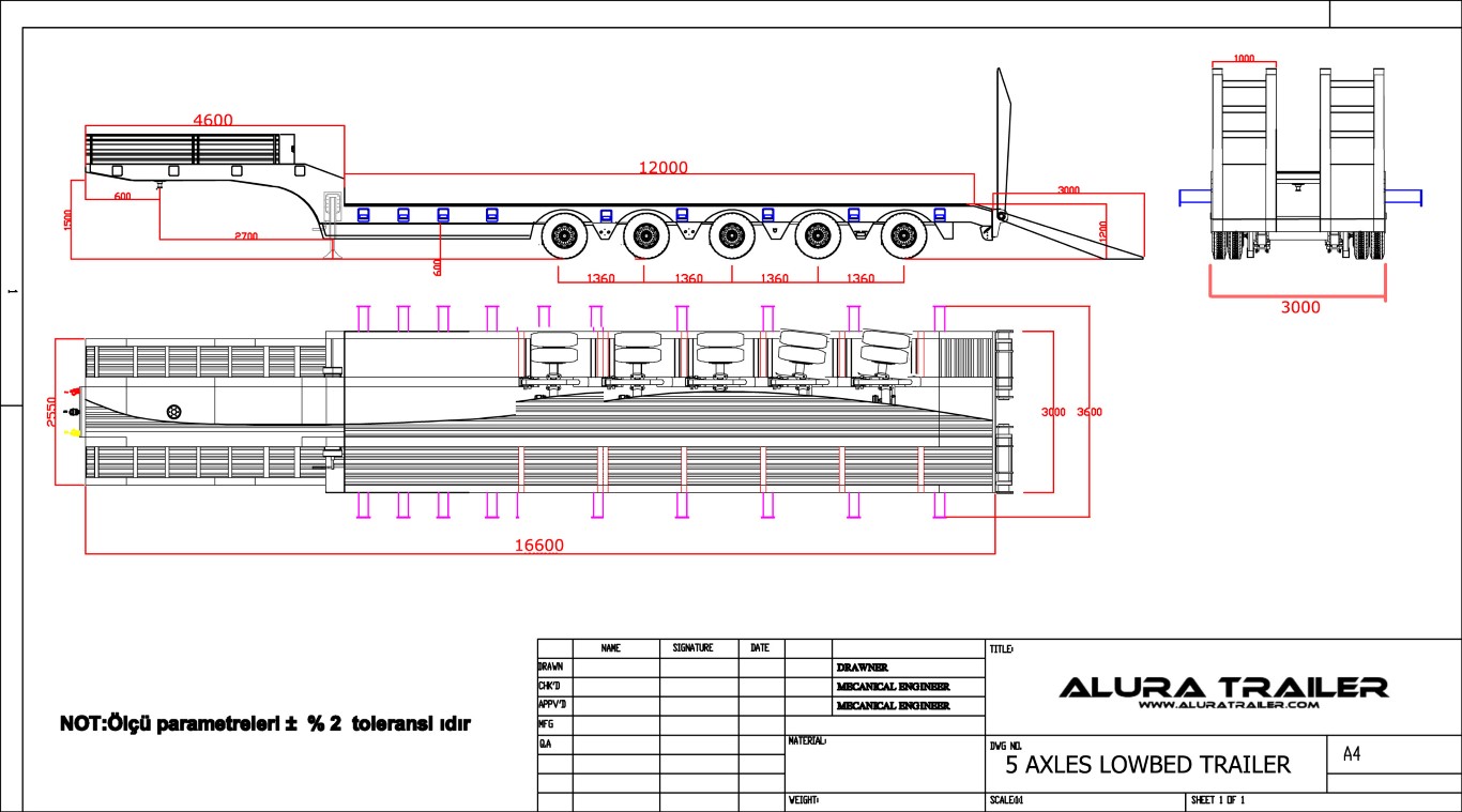 5 axles lowbed drawing