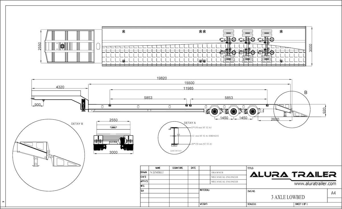3 Axles Lowbed with ramp