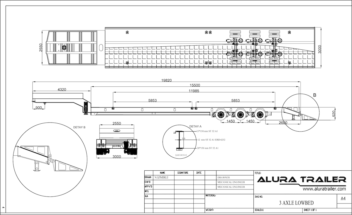 3 Axles Lowbed with ramp