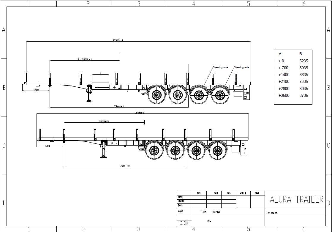 4 Axle Flatbed Technical Drawing